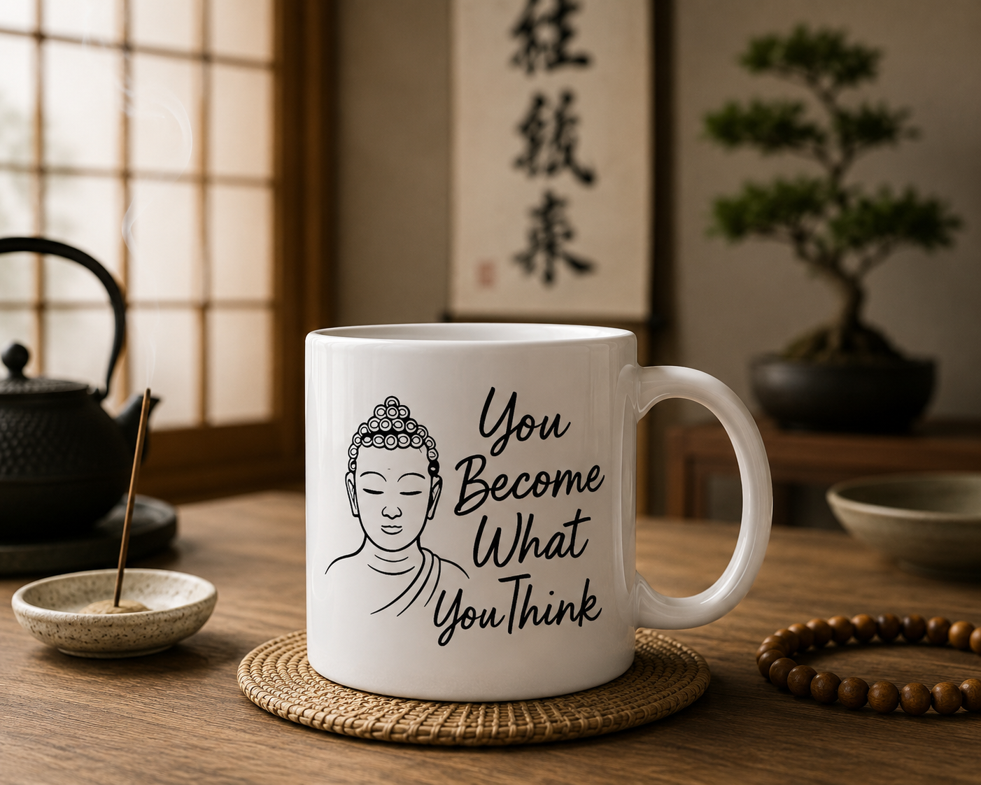 You Become What You Think Mug | Buddha Motivational Quote Coffee Cup | Mindfulness & Positive Thinking Ceramic Mug - PTA004M