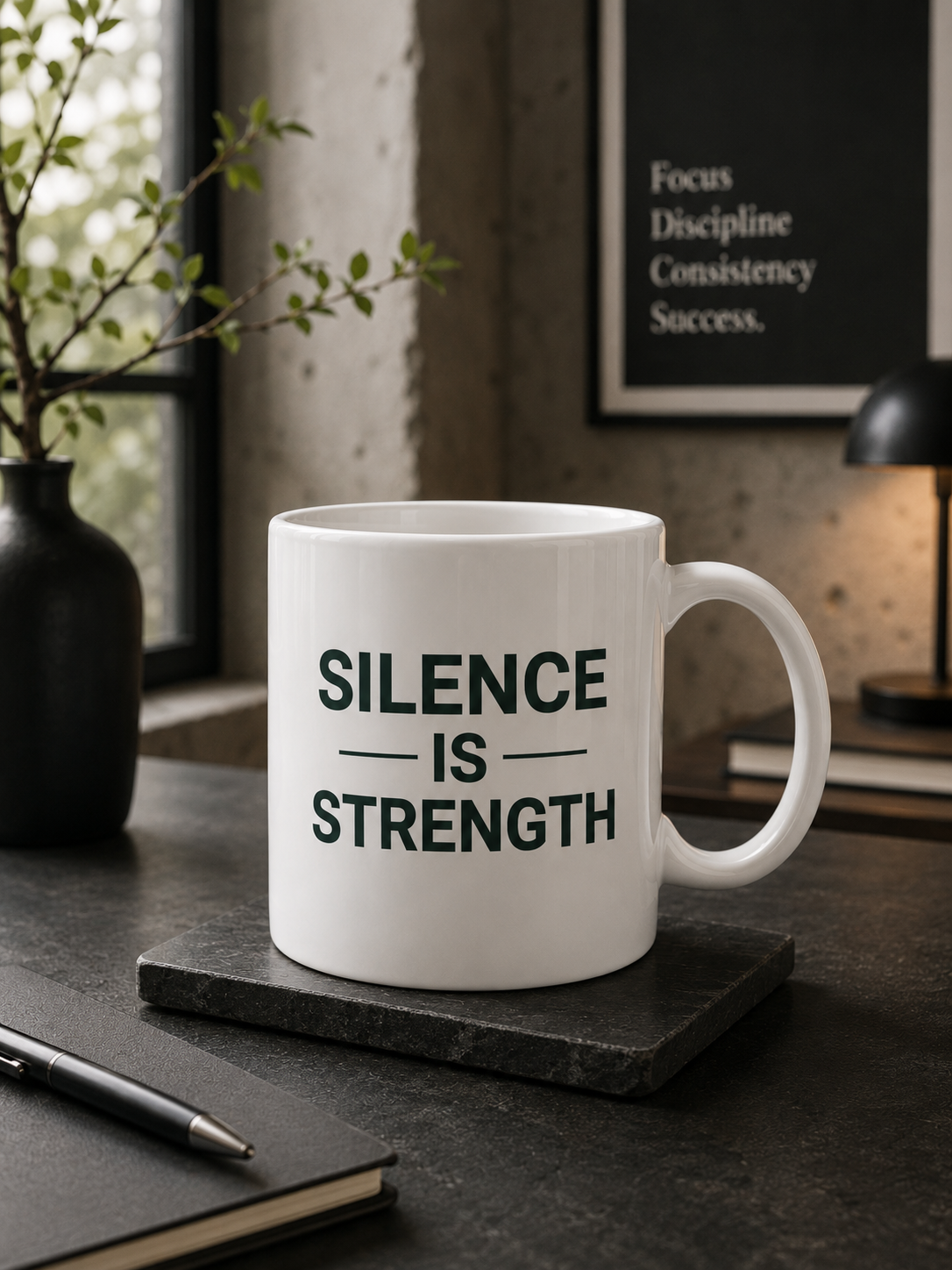 Silence Is Strength Mug | Motivational Quote Coffee Cup | Minimalist Ceramic Mug - PTA011M