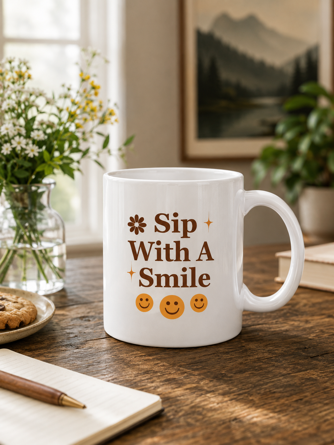 Sip With A Smile Coffee Mug | Cute Aesthetic Smiley Mug | Happy Morning Cup - PTA012M