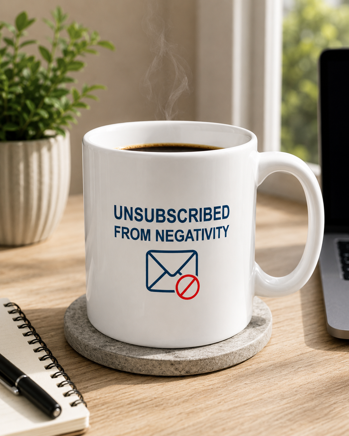 Unsubscribed From Negativity Mug | Funny Positive Quote Coffee Mug | Minimalist Email Icon Ceramic Tea Cup Gift - PTA024M