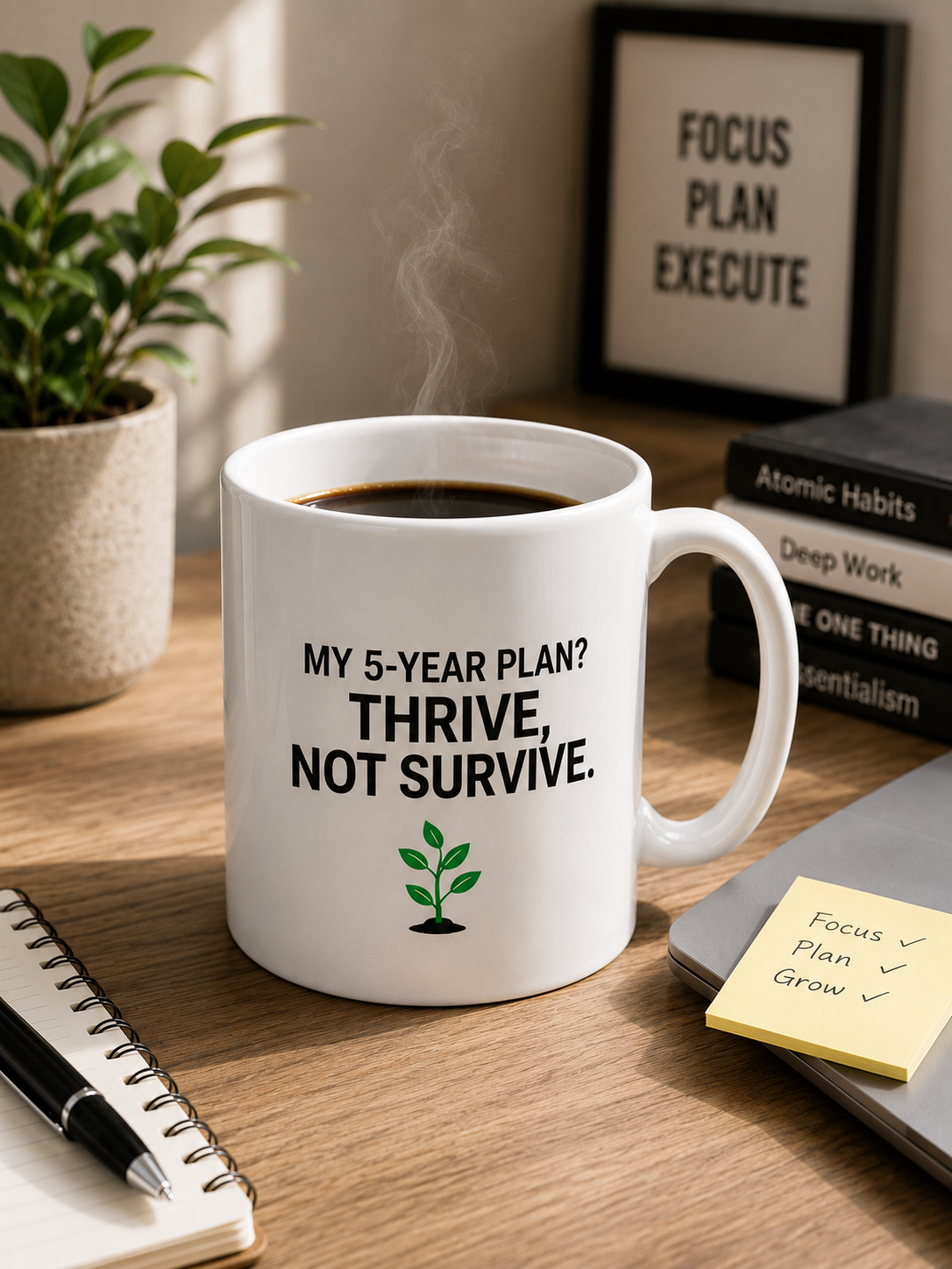 My 5-Year Plan Thrive Not Survive Mug | Motivational Quote Coffee Mug | Positive Mindset Ceramic Tea Cup Gift - PTA019M