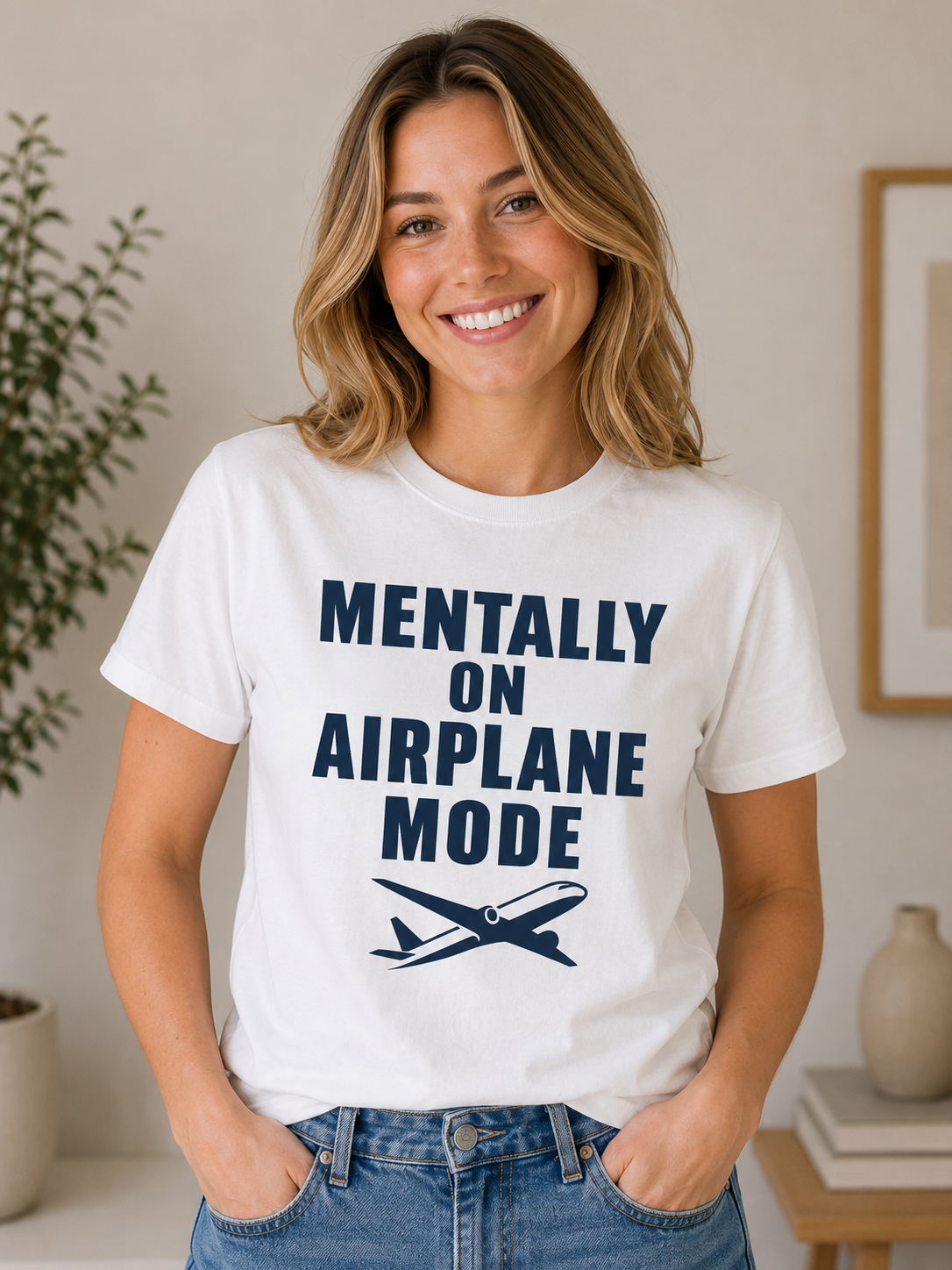 Mentally On Airplane Mode T-Shirt | Funny Travel Quote Graphic Tee | Minimal Unisex Shirt - PTA008T