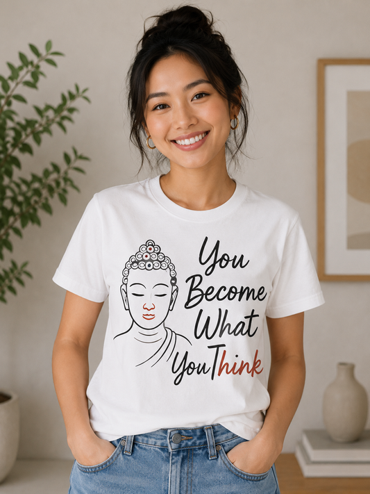 You Become What You Think T-Shirt | Buddha Quote Graphic Tee | Mindfulness Meditation Unisex T-Shirt - PTA004
