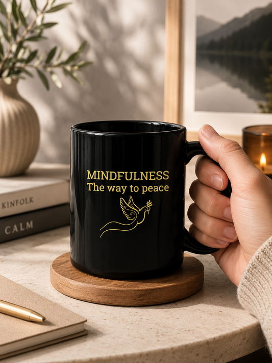 Mindfulness The Way to Peace Mug | Inspirational Peace Quote Coffee Mug | Minimal Spiritual Gift Cup - PTA023M