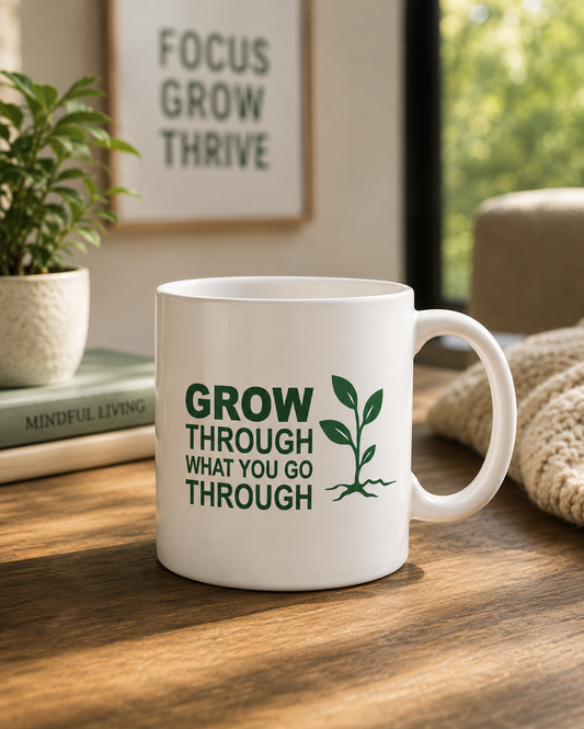 Grow Through What You Go Through Mug | Motivational Quote Coffee Cup | Self Growth Inspirational Ceramic Mug - PTA005M