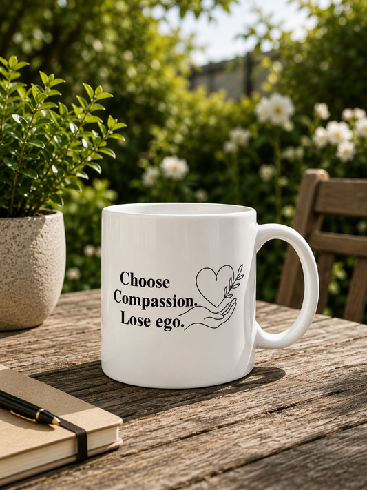 Choose Compassion Lose Ego Mug | Inspirational Quote Coffee Cup | Mindfulness Motivational Ceramic Mug - PTA007M