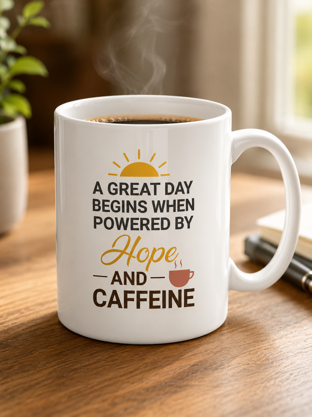 Hope & Caffeine Mug | Motivational Morning Quote | Coffee Lover Gift Mug - PTA014M