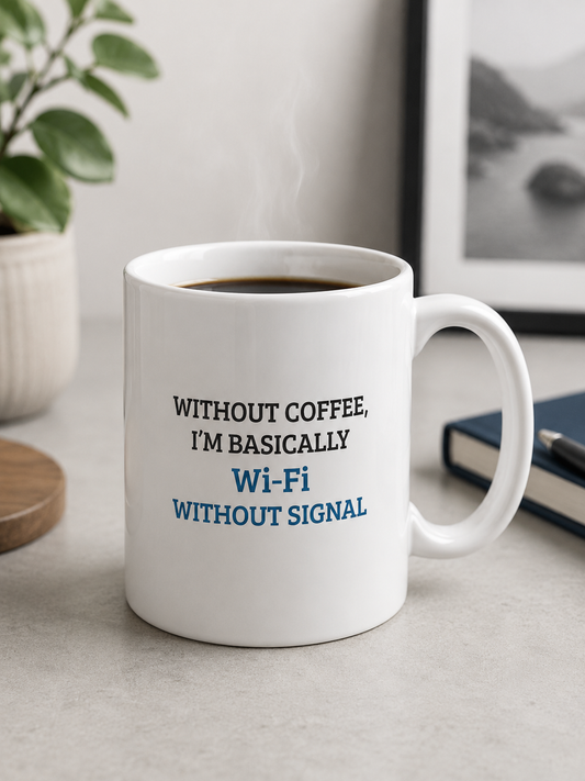 Without Coffee I’m Basically WiFi Without Signal Mug | Funny Coffee Lover Quote Cup | Ceramic Coffee Mug - PTA015M