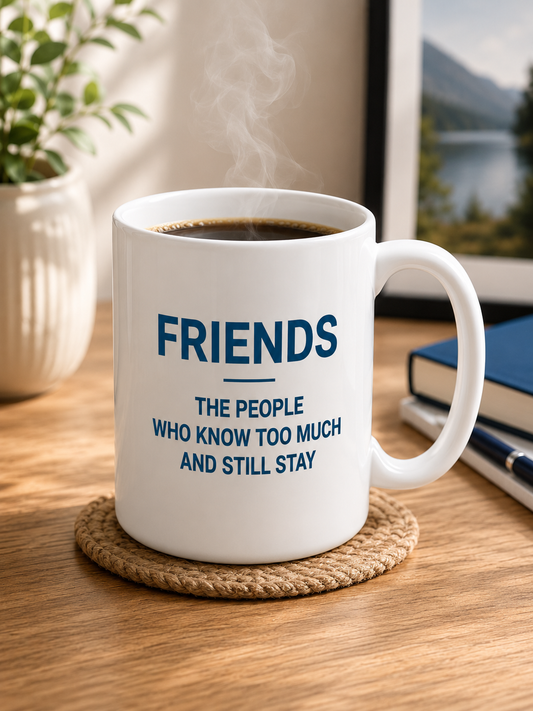 Best Friend Gift Mug | Friends Who Know Too Much Still Stay | Friendship Coffee Mug - PTA018M