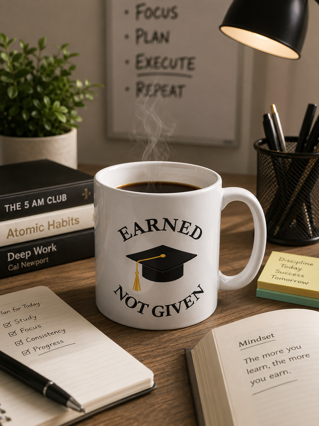 Earned Not Given Mug – Graduation Badge Style Coffee Mug | Hard Work Gift - PTAG004M