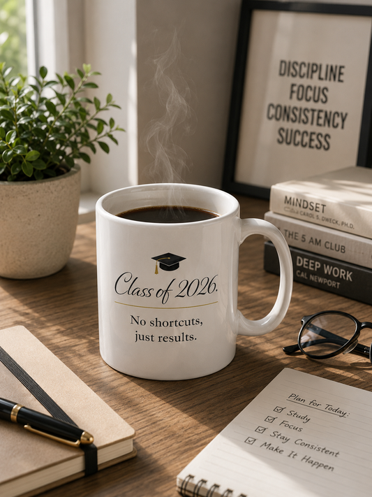 Graduation Coffee Mug | Class of 2026 No Shortcuts Just Results | Gift for Students - PTAG001M