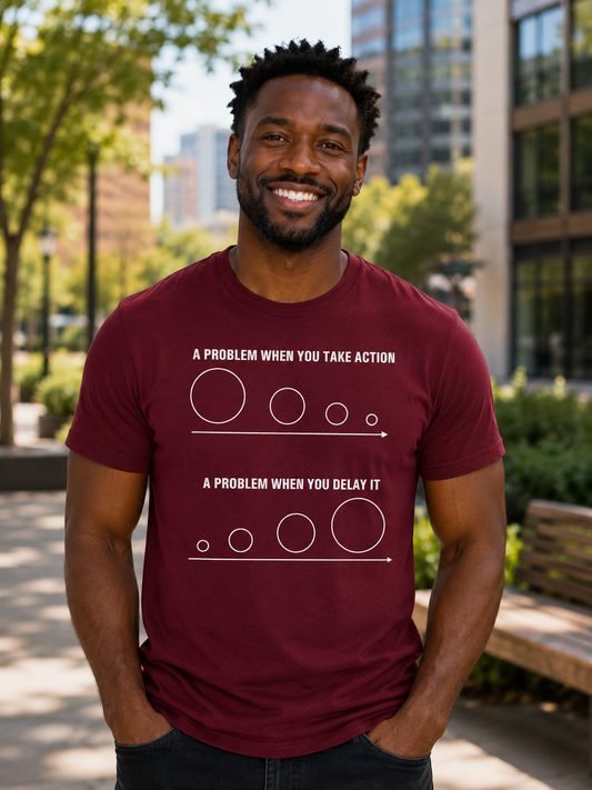 Productivity Quote T-Shirt | Action vs Delay | Minimal Inspirational Graphic Tee - PTA039T_D