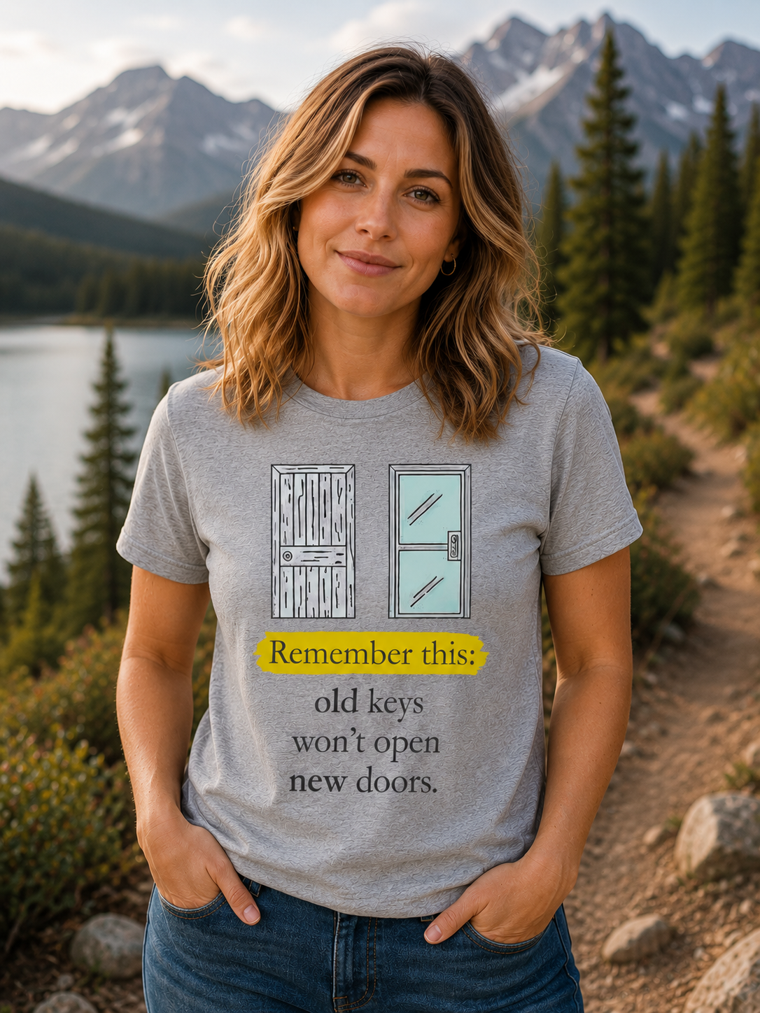 Minimal Quote T-Shirt | Old Keys Won’t Open New Doors | Inspirational Graphic Tee - PTA037T