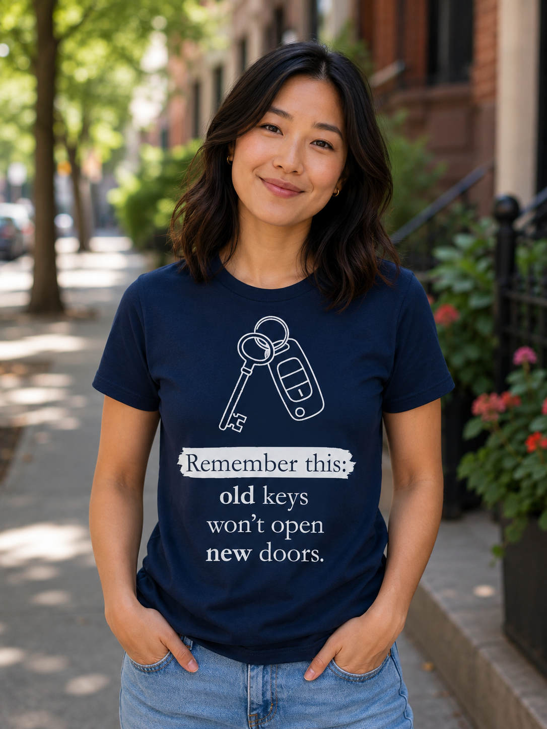 Life Lesson Quote T-Shirt | Old Keys Won’t Open New Doors | Minimal Graphic Tee - PTA036T_D