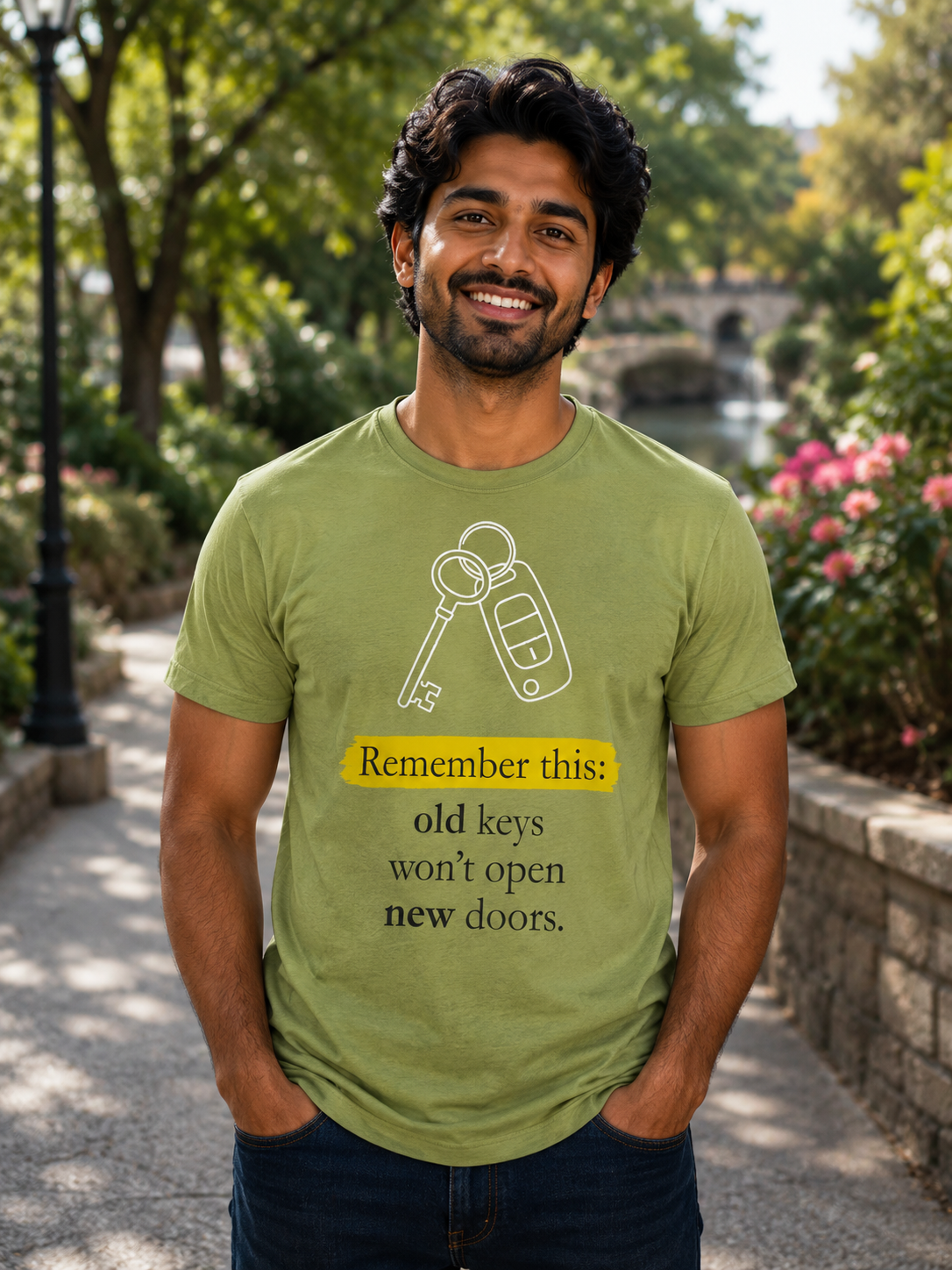Life Lesson Quote T-Shirt | Old Keys Won’t Open New Doors | Minimal Graphic Tee - PTA036T