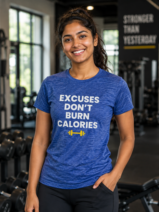 Excuses Don’t Burn Calories Sportswear T-Shirt | Motivational Gym Workout Performance Tee | Moisture-Wicking Activewear - PTA025T