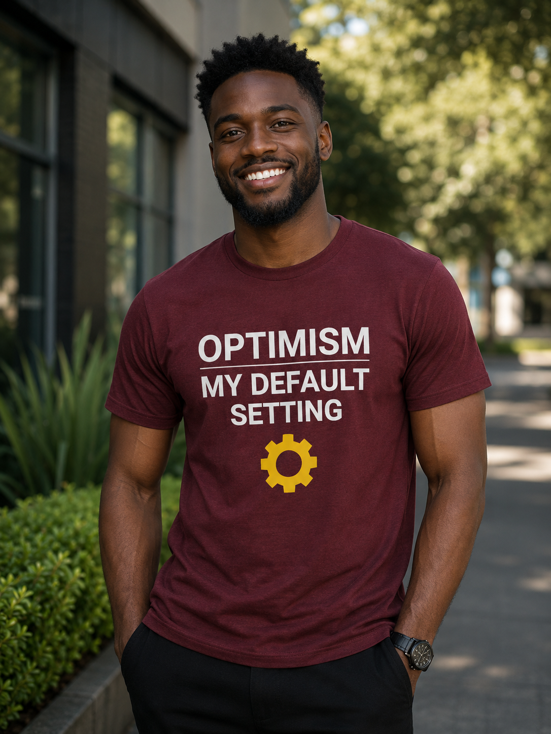 Optimism Is My Default Setting T-Shirt | Positive Mindset Quote Tee | Unisex Graphic Shirt - PTA003T