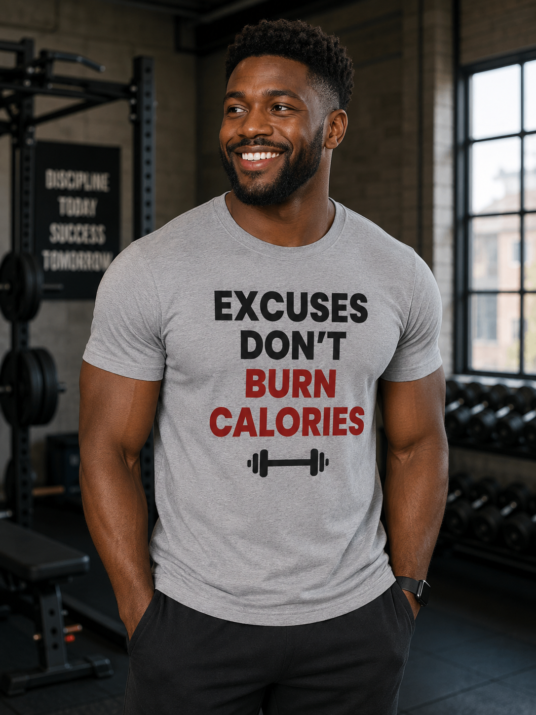 Excuses Don’t Burn Calories T-Shirt | Funny Gym Motivation Quote Graphic Tee | Fitness Workout Unisex T-Shirt - PTA025T