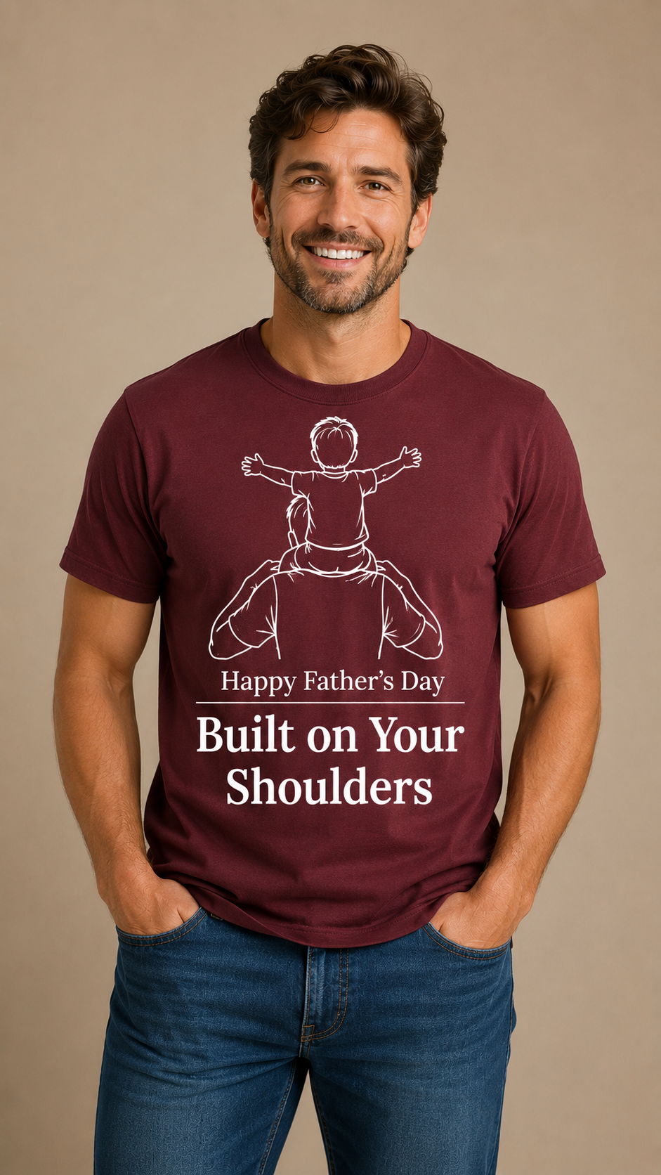 Built on Your Shoulders Father’s Day T-Shirt | Emotional Gift for Dad | Father and Child Graphic Tee - PTAS_0017B_T
