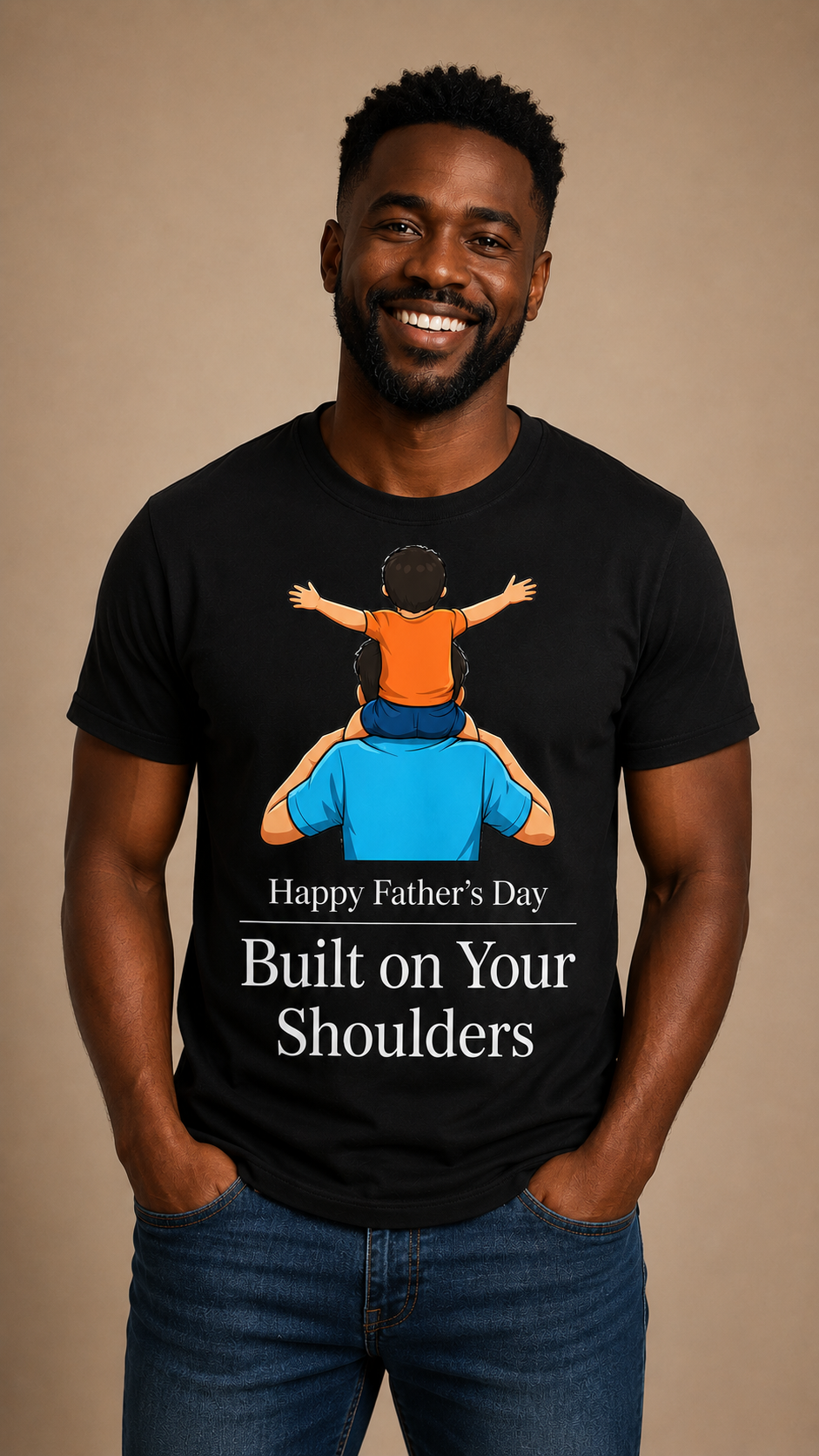 Built on Your Shoulders Father’s Day T-Shirt | Emotional Gift for Dad | Father and Child Graphic Tee - PTAS_0016B_T